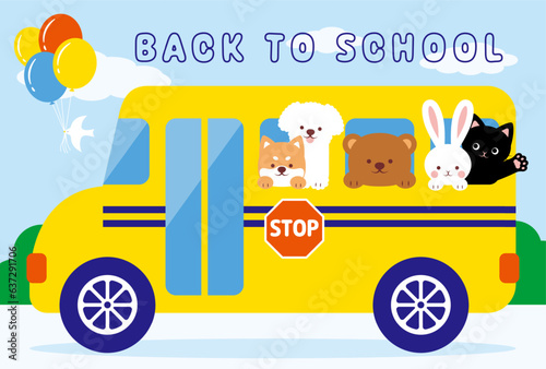back to school vector background with animals on the school bus for banners, cards, flyers, social media wallpapers, etc.