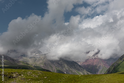 mountain landscape. clouds over the valley.