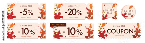 秋のセールに使えるシンプルな紅葉のクーポンベクターアイコンデザインセット2