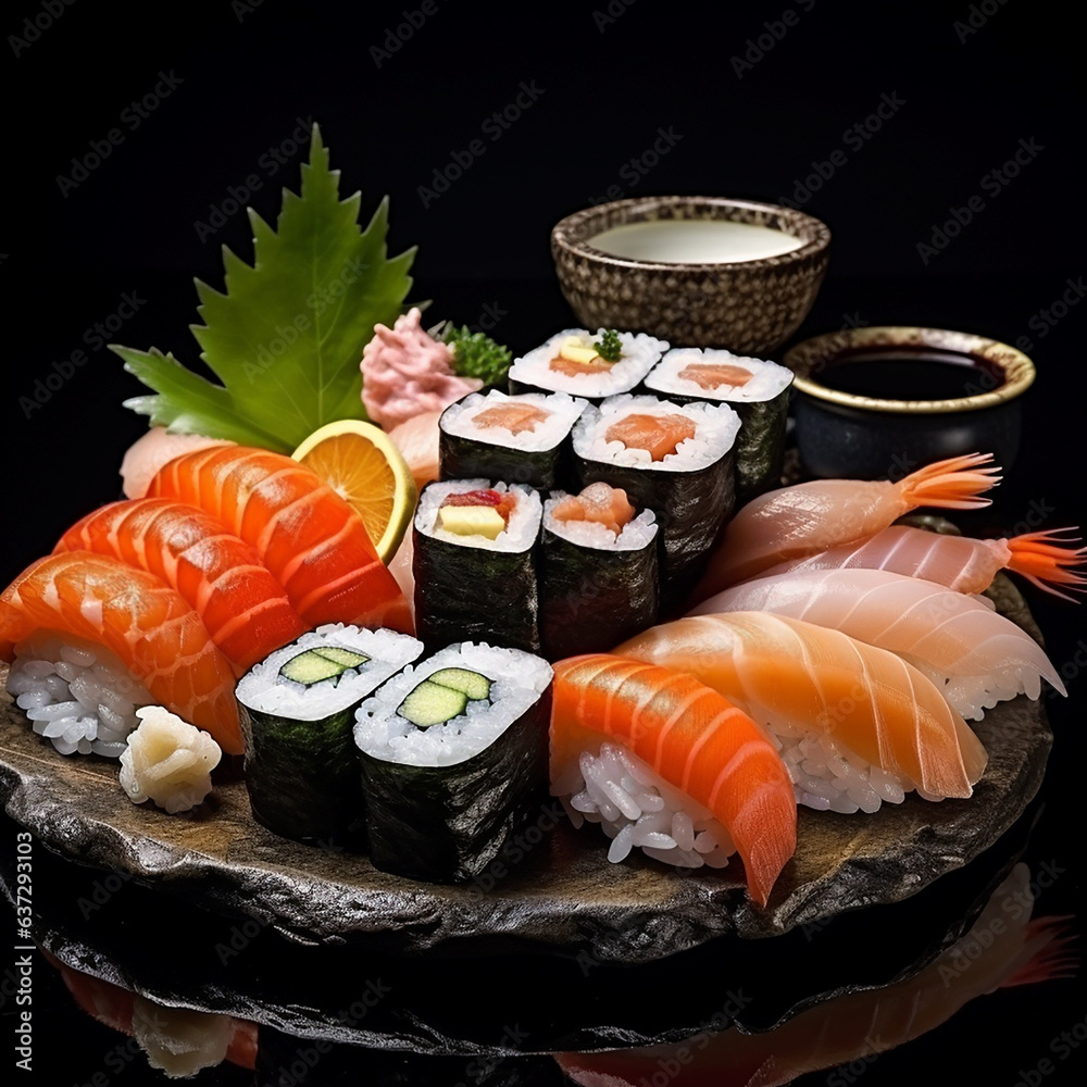 japanese sushi, seafood, healthy with vitamins, traditional japanese food japanese sushi, seafood, healthy with vitamins, traditional japanese food