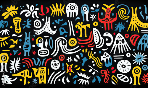 Drawn abstract colorful ethnic pattern  simple style.