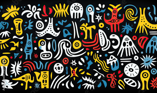 Drawn abstract colorful ethnic pattern, simple style.