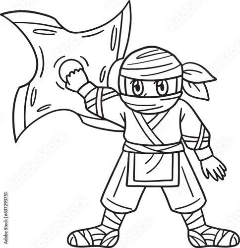 Ninja with Huge Shuriken Isolated Coloring Page