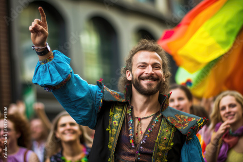 LGBT Madrid Pride Parade participants, AI generative LGBTQ festival illustration photo