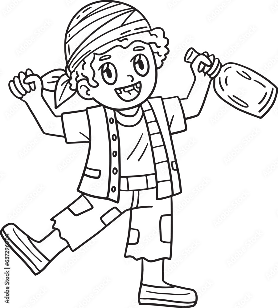 Pirate with Barrel of Rum Isolated Coloring Page