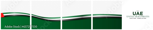  Set of Continuous United Arab Emirates Flag Template Frames. Set of carousel UAE Ribbon Flag card layout templates. Social Media template with flag of UAE. Editable Vector Illustration.