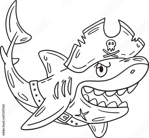 Pirate Shark Isolated Coloring Page for Kids