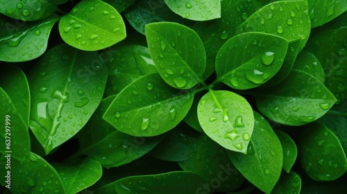 green leaves with dew drops