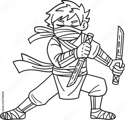 Ninja with Ninjato Isolated Coloring Page for Kids