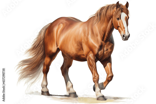 A chestnut horse on a white background, Generative Ai