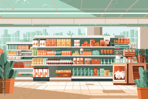 Supermarket interior vector flat minimalistic isolated illustration © Zaharia Levy