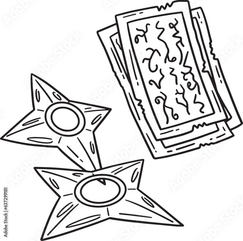 Shuriken and Scroll Isolated Coloring Page 