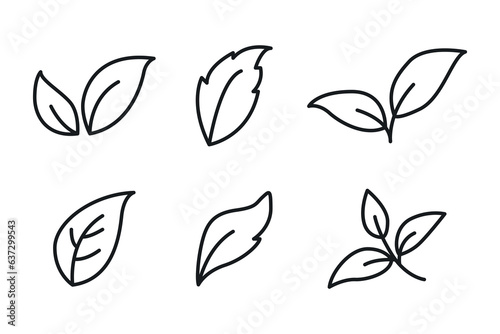 set of hand drawn linear black leaf icons