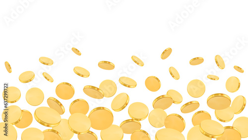 Realistic empty coins falling down money, symbol of savings and benefit, profit background. Vector investment or growth of salary, financial assets deposit and interests. Prosperity and wealth