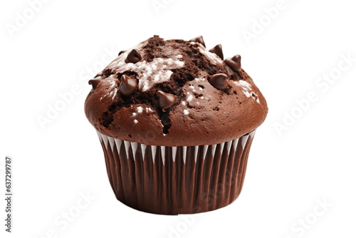 A delicious chocolate muffin on a white background  Generative Ai