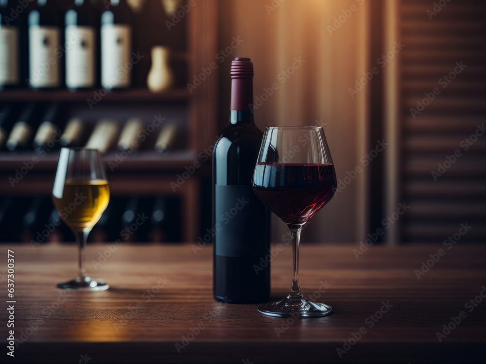 Wine wooden table background, AI generated