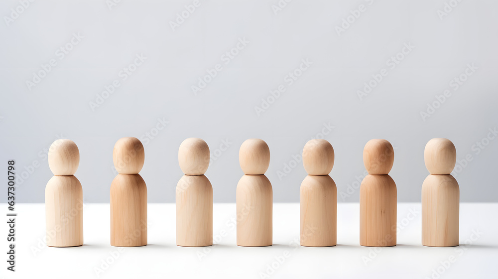 Wooden toy of people standing, smooth shapes, kawai, studio photography on a white paper Wooden toy of people standing, smooth shapes, kawai, studio photography on a white paper