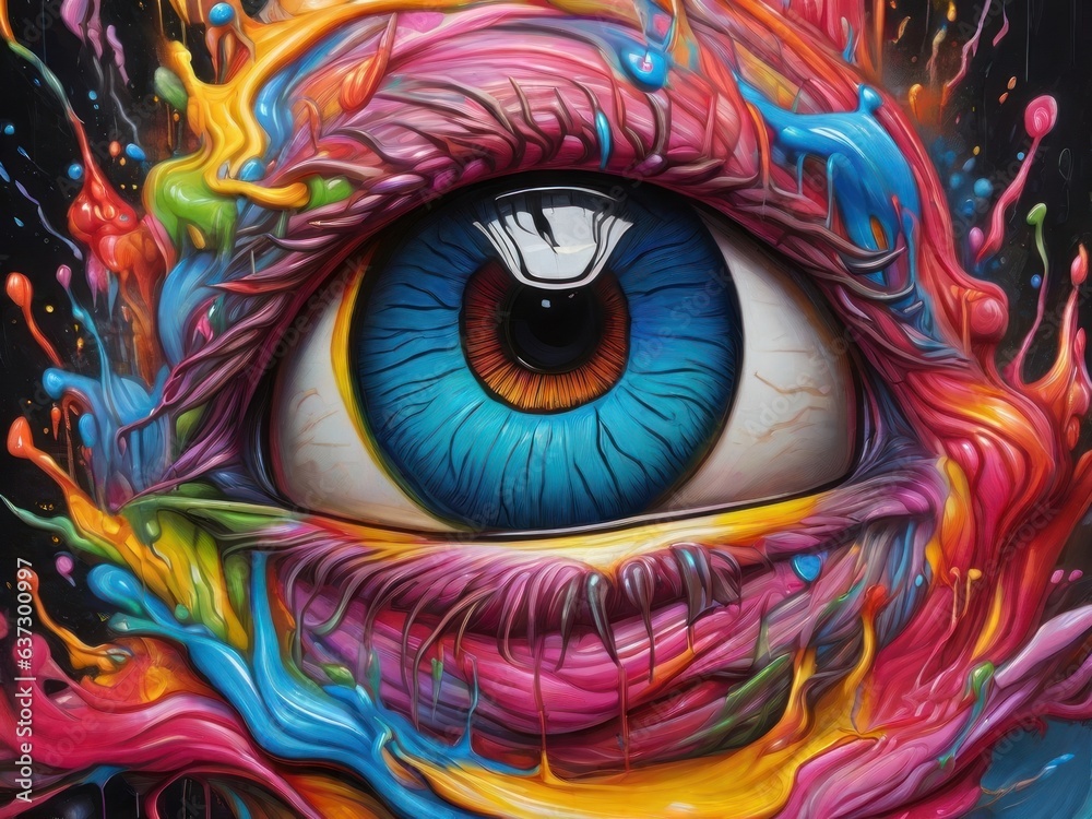 Colorful eye with Splashes of paintings, AI generated