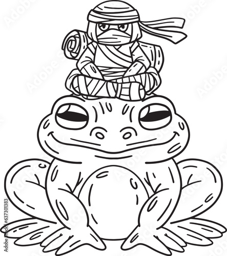 Ninja on Huge Frog Isolated Coloring Page for Kids