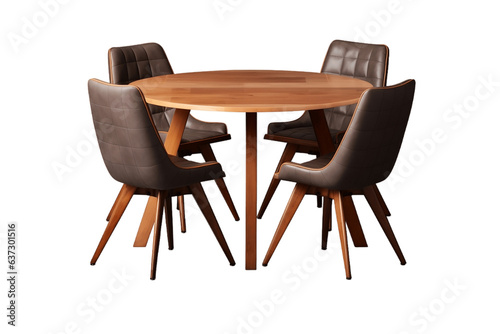 Contemporary wooden table with chairs isolated on white background, Generative Ai