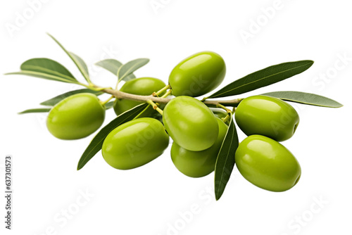 Isolated olive branch with green olives on a white background, Generative Ai