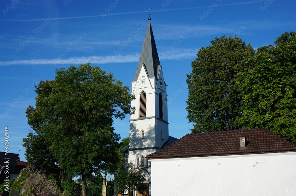 Church of Our Lady Queen of the Holy Rosary (kosciol Matki Bozej Krolowej Rozanca Swietego). Tower. Laziska Gorne, Poland.