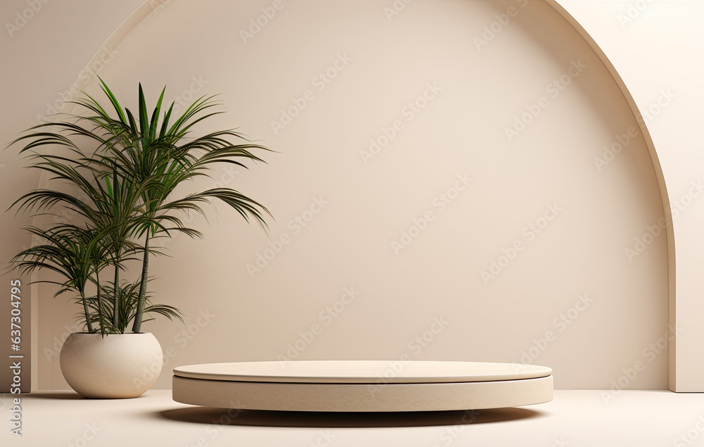empty room with cream podium and plant for product placement , advertising empty room with cream podium and plant for product placement , advertising
