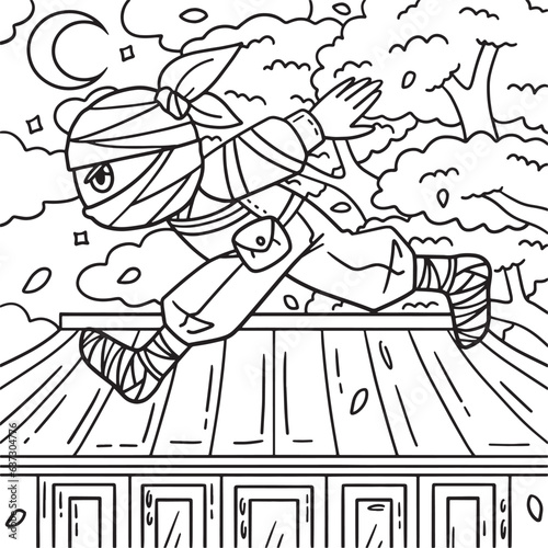 Ninja Running Coloring Page for Kids