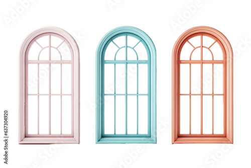 Three large window frames in various colors with panes, Generative Ai