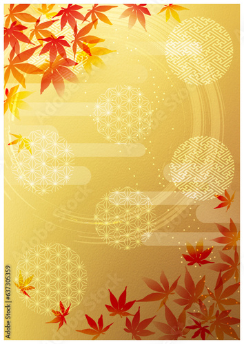 紅葉筆模様和柄金箔背景