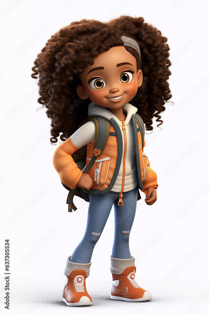 Cartoon Girl Going to School