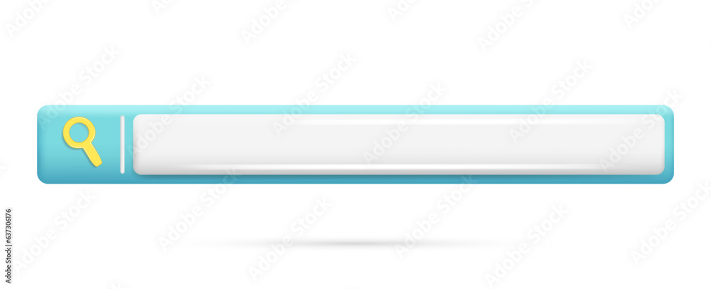 Realistic 3d blue and white search bar, magnifying glass icon. Glossy 3d navigation search box for web, internet browser, finding address template. Vector illustration isolated on white background Realistic 3d blue and white search bar, magnifying glass icon. Glossy 3d navigation search box for web, internet browser, finding address template. Vector illustration isolated on white background