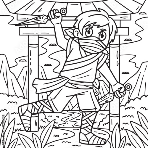 Ninja with Kunai Coloring Page for Kids