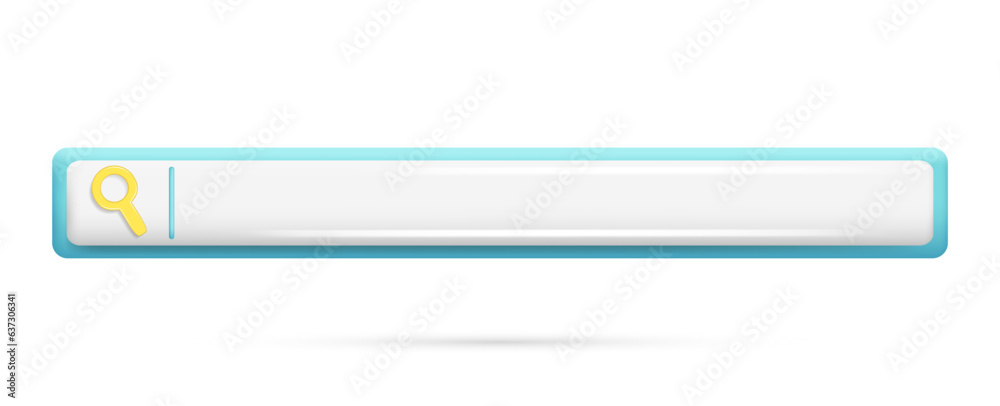 Realistic 3d blue and white search bar, magnifying glass icon. Glossy 3d navigation search box for web, internet browser, finding address template. Vector illustration isolated on white background Realistic 3d blue and white search bar, magnifying glass icon. Glossy 3d navigation search box for web, internet browser, finding address template. Vector illustration isolated on white background