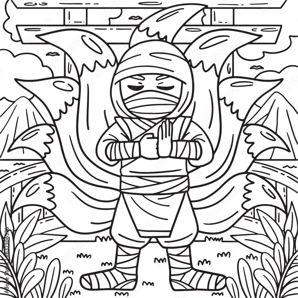 Ninja with Nine Tails Coloring Page for Kids