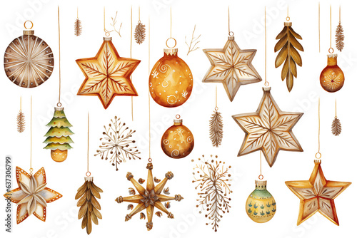 Beautful set of gold christmas decoration bauble illustrations on clear background for decoration, print, cards