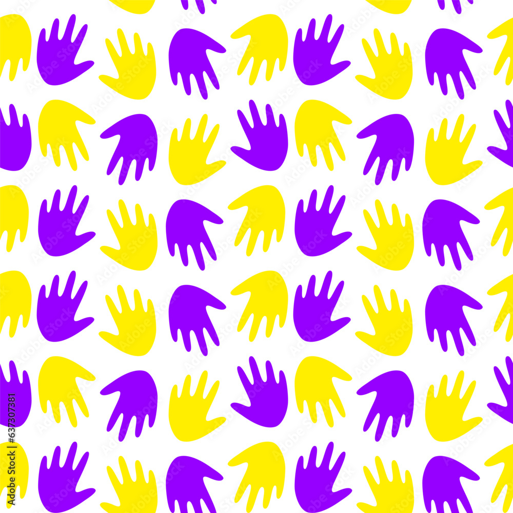 Fototapeta premium Seamless pattern with multicolored handprints