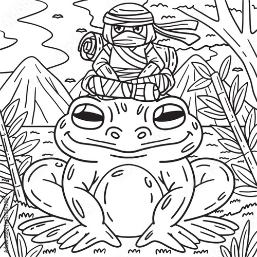Ninja on Huge Frog Coloring Page for Kids