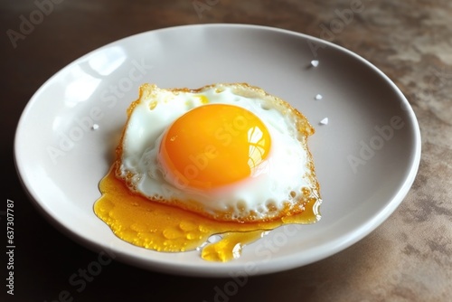 fried egg with vibrant yolk on a white plate