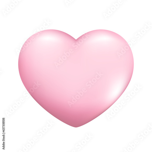 Realistic 3d pink heart. Decorative spring romantic icon, cartoon love symbol. Happy Valentines Day shape of glossy heart. Abstract vector illustration isolated on a white background