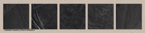 Black crumpled old paper. Set of minimalistic grunge background templates