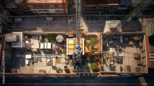 A worker from a birds eye view created by 3d renderi