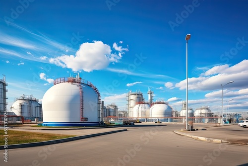 modern petrochemical plant with reactors and converters under heavy sky with copy space