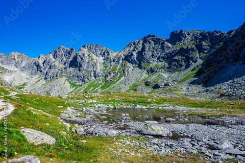 Sunny day landscape of the High Tatras, Carpathian Mountains.