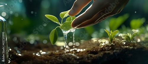 Wasserliebe: Handgossene Pflanze im Fokus photo