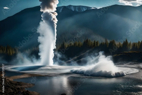 geyser erupting, sending a plume of water into the air