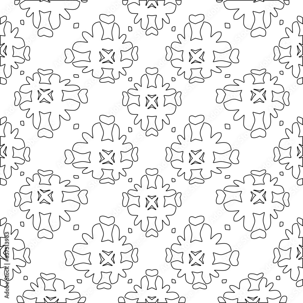 
 Stylish texture with figures from lines.Abstract geometric black and white pattern for web page, textures, card, poster, fabric, textile. Monochrome graphic repeating design. 