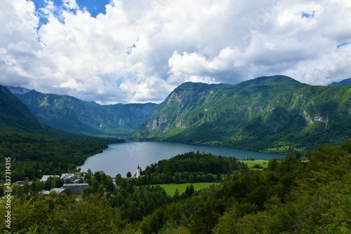 Fototapeta Naklejka Na Ścianę i Meble -  View of Bohin lake and Julian alps above in Gorenjska, Slovenia
