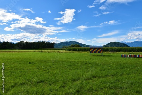 Apiary at the fields of Sorsko polje in Gorenjka, Slovenia with Jost hill behind