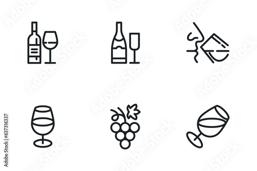 Set of wine vector line icons.